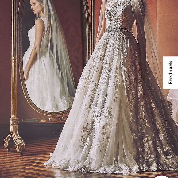 Beaded Lace Wedding Dress with Pleated Skirt - Picture 7 of 13